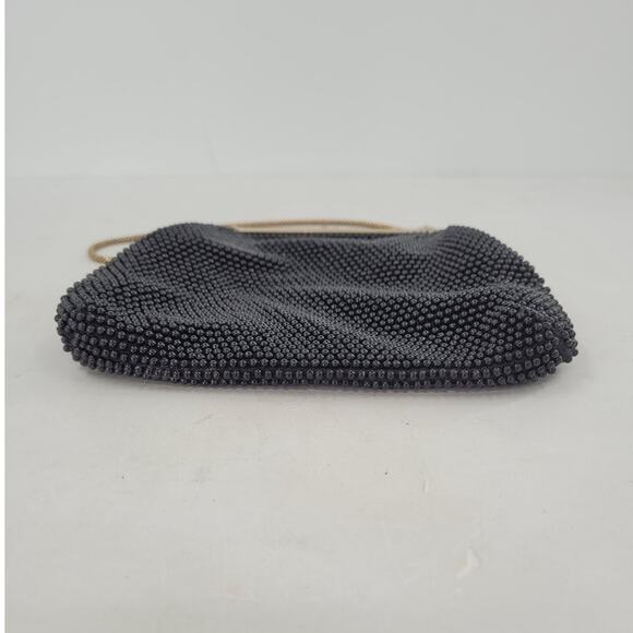 Art Deco Black Beaded Evening Bag with Gold Frame Vintage Cocktail Purse - Picture 8 of 10